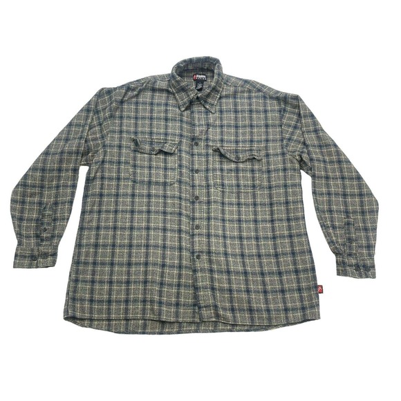 Alpine Design Flannel Shirt Mens Large L Blue Brown Plaid Long Sleeve Button Up - Picture 1 of 13